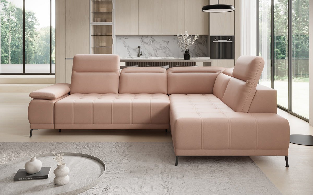 Designer L Sofa Lyra mat elektrescher Schloffunktioun a Echtläder