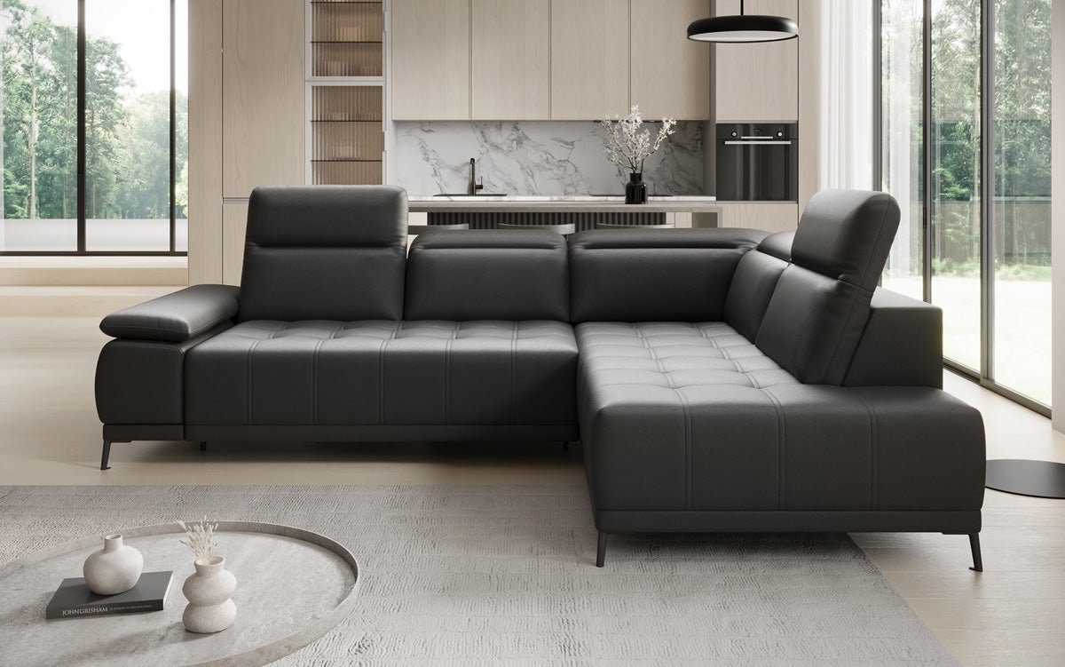 Designer L Sofa Lyra mat elektrescher Schloffunktioun a Echtläder