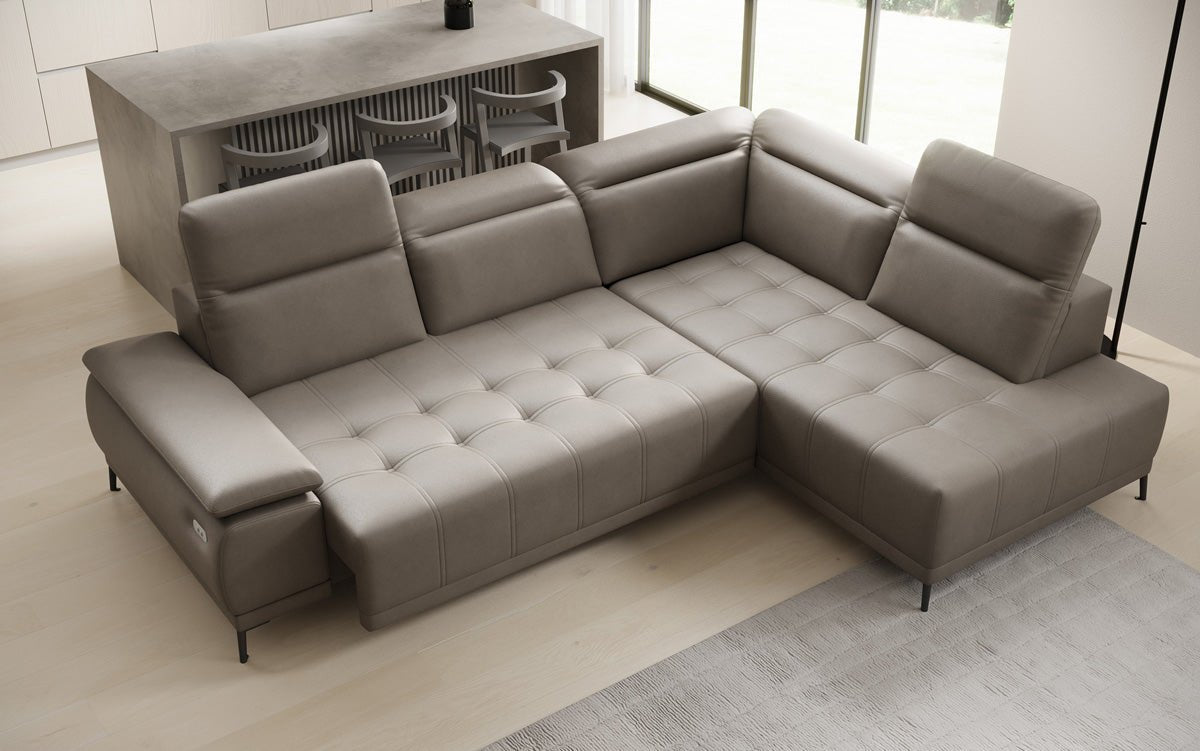 Designer L Sofa Lyra mat elektrescher Schloffunktioun a Echtläder