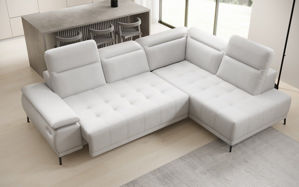 Designer L Sofa Lyra mat elektrescher Schloffunktioun a Echtläder