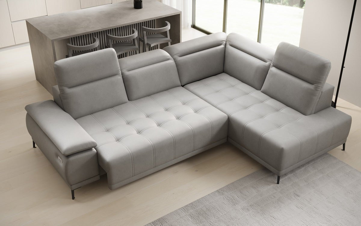 Designer L Sofa Lyra mat elektrescher Schloffunktioun a Echtläder