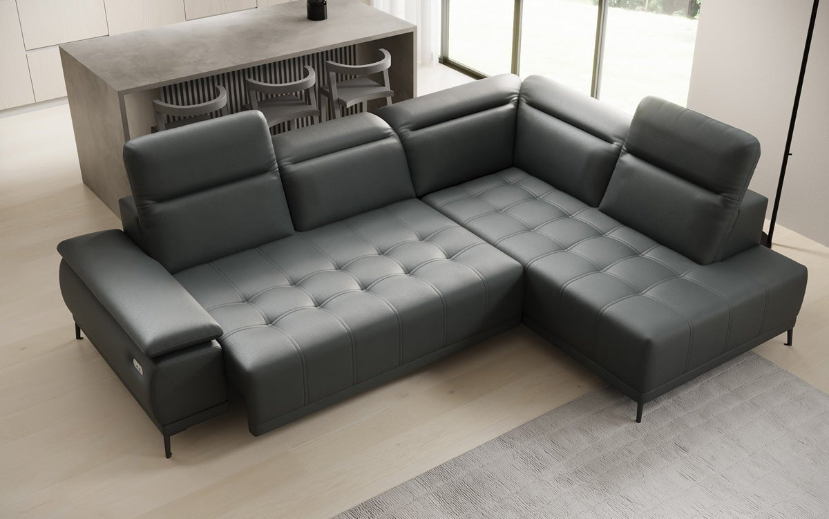 Designer L Sofa Lyra mat elektrescher Schloffunktioun a Echtläder