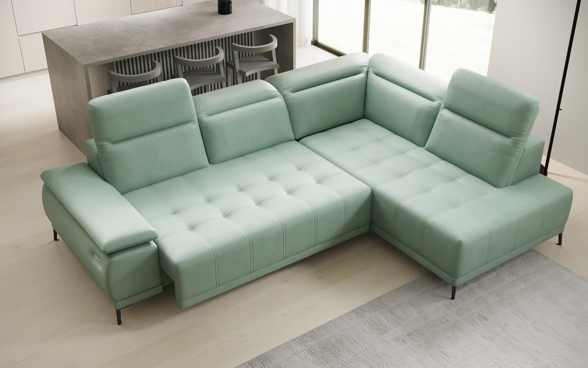 Designer L Sofa Lyra mat elektrescher Schloffunktioun a Echtläder