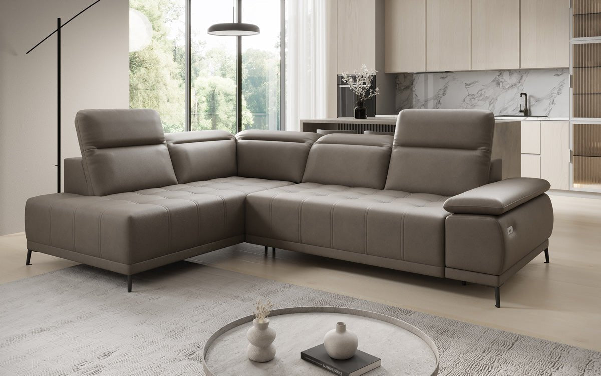 Designer L Sofa Lyra mat elektrescher Schloffunktioun a Echtläder