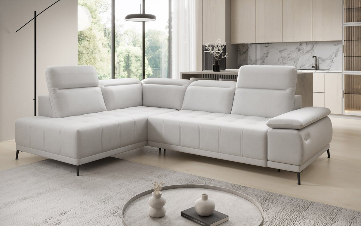 Designer L Sofa Lyra mat elektrescher Schloffunktioun a Echtläder