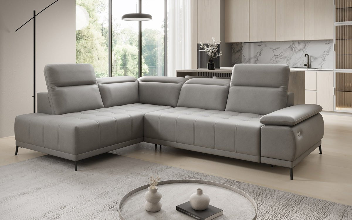 Designer L Sofa Lyra mat elektrescher Schloffunktioun a Echtläder