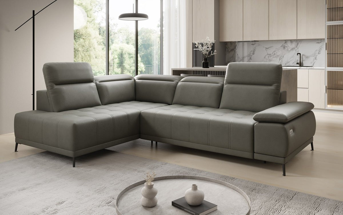Designer L Sofa Lyra mat elektrescher Schloffunktioun a Echtläder