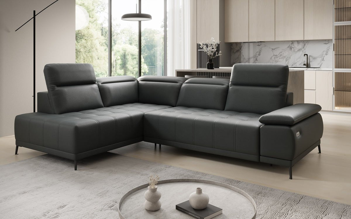 Designer L Sofa Lyra mat elektrescher Schloffunktioun a Echtläder