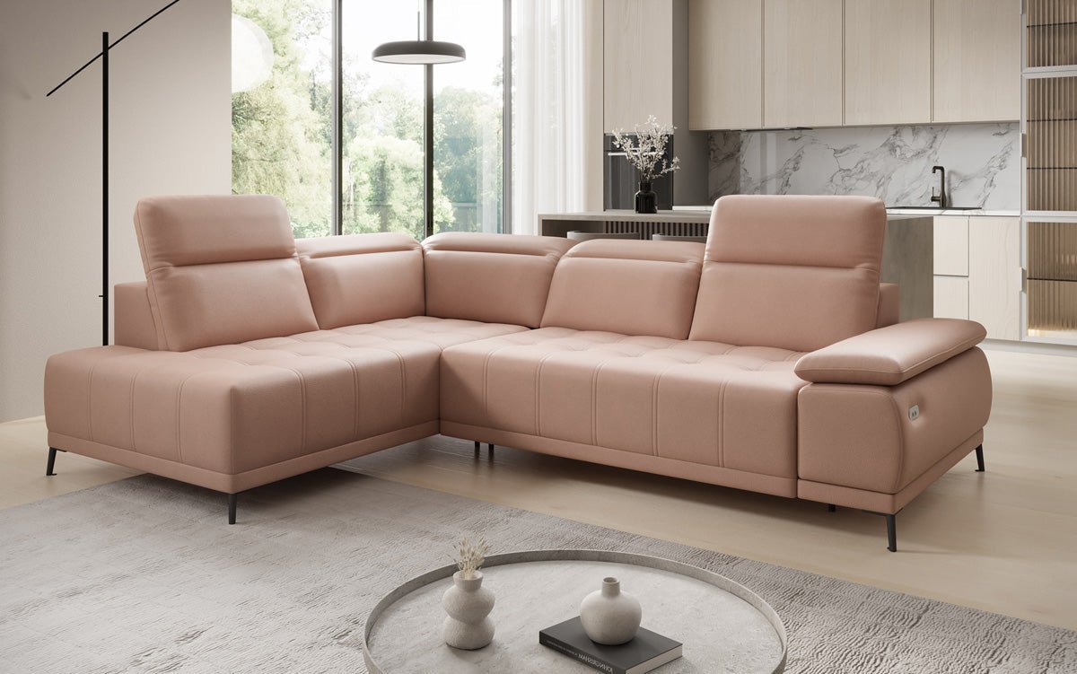 Designer L Sofa Lyra mat elektrescher Schloffunktioun a Echtläder