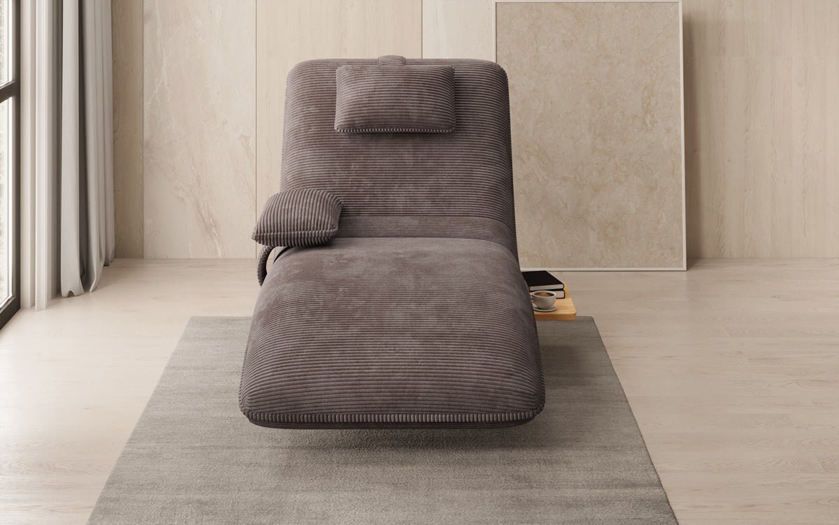 Designer Relax-Liege Velor Cord mit Drehfunktion und Beistelltisch