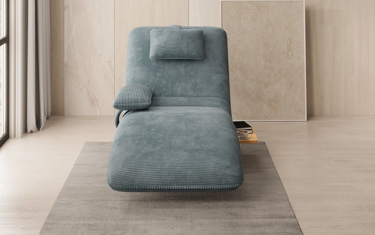 Designer Relax-Liege Velor Cord mat Dréifunktioun an engem Beistelltisch