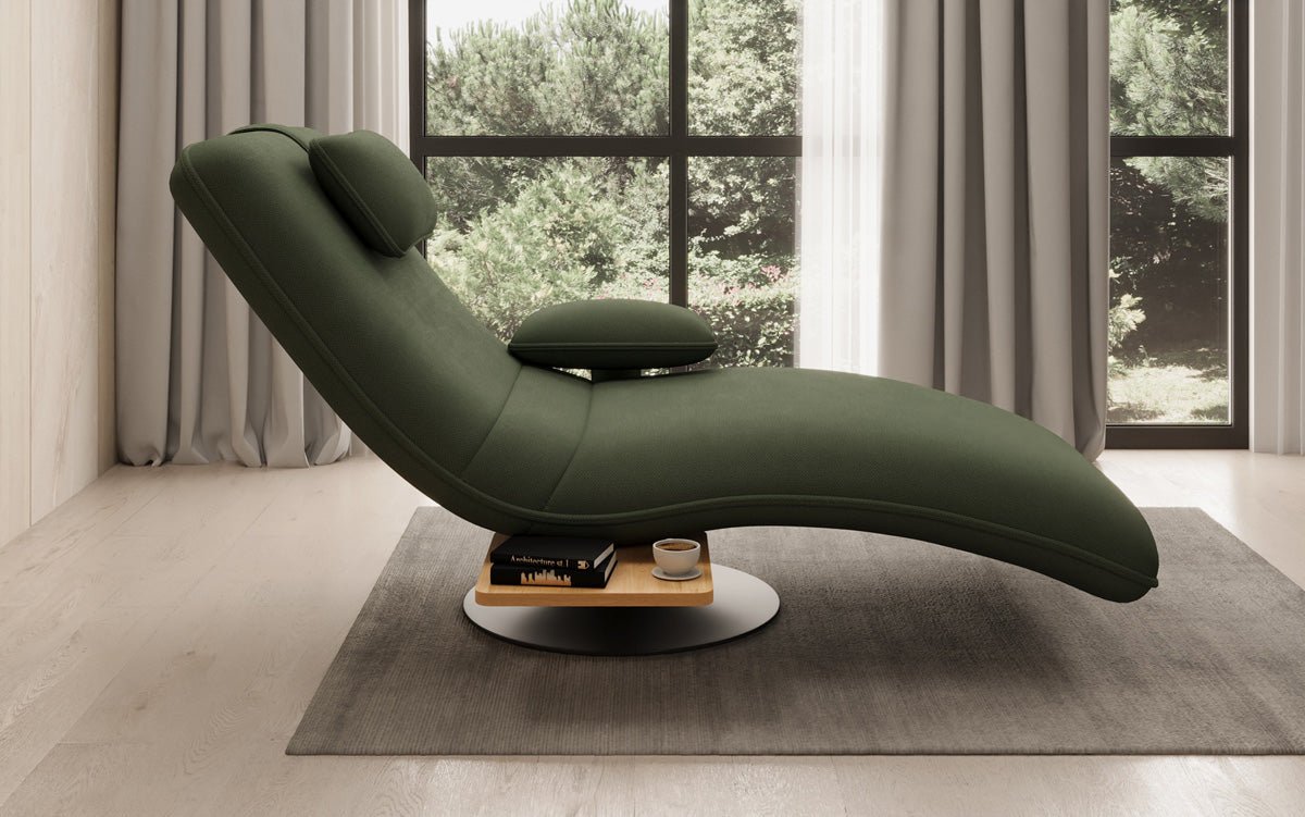 Designer Relax-Liege Velor Stoff mat Dréifunktioun an Beistelltisch