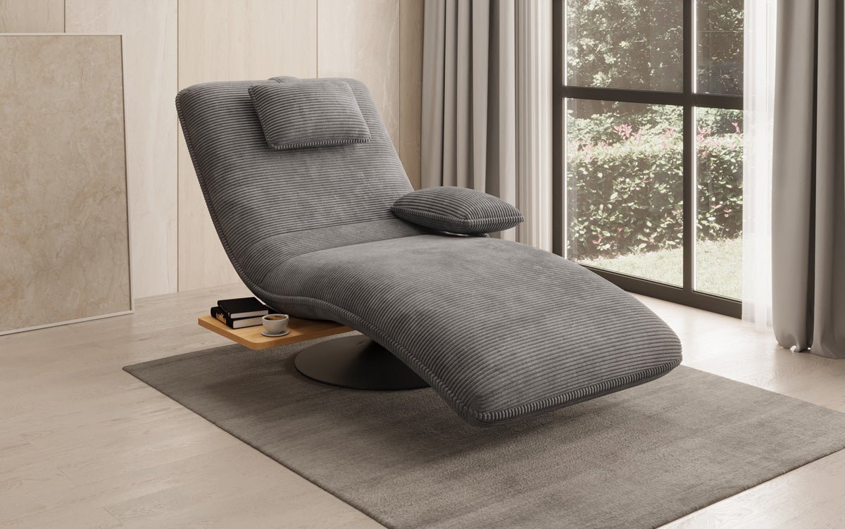 Designer Relax-Liege Velor Cord mit Drehfunktion und Beistelltisch