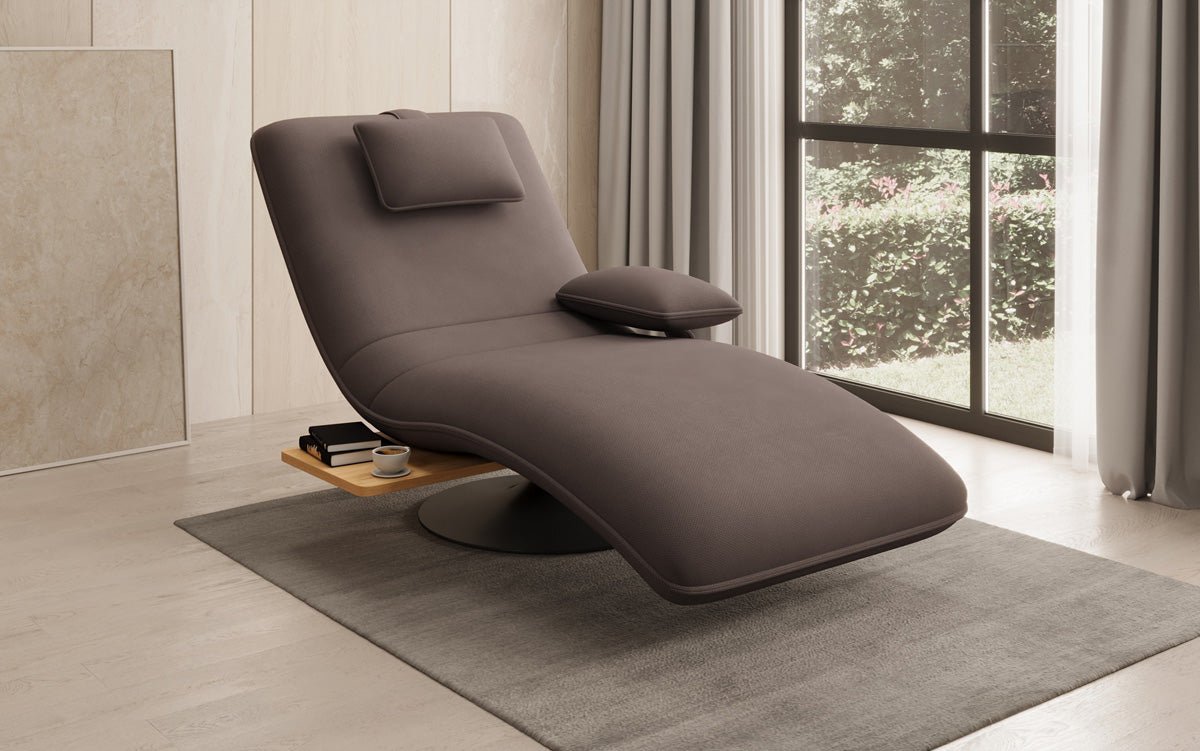 Designer Relax-Liege Velor Stoff mat Dréifunktioun an Beistelltisch