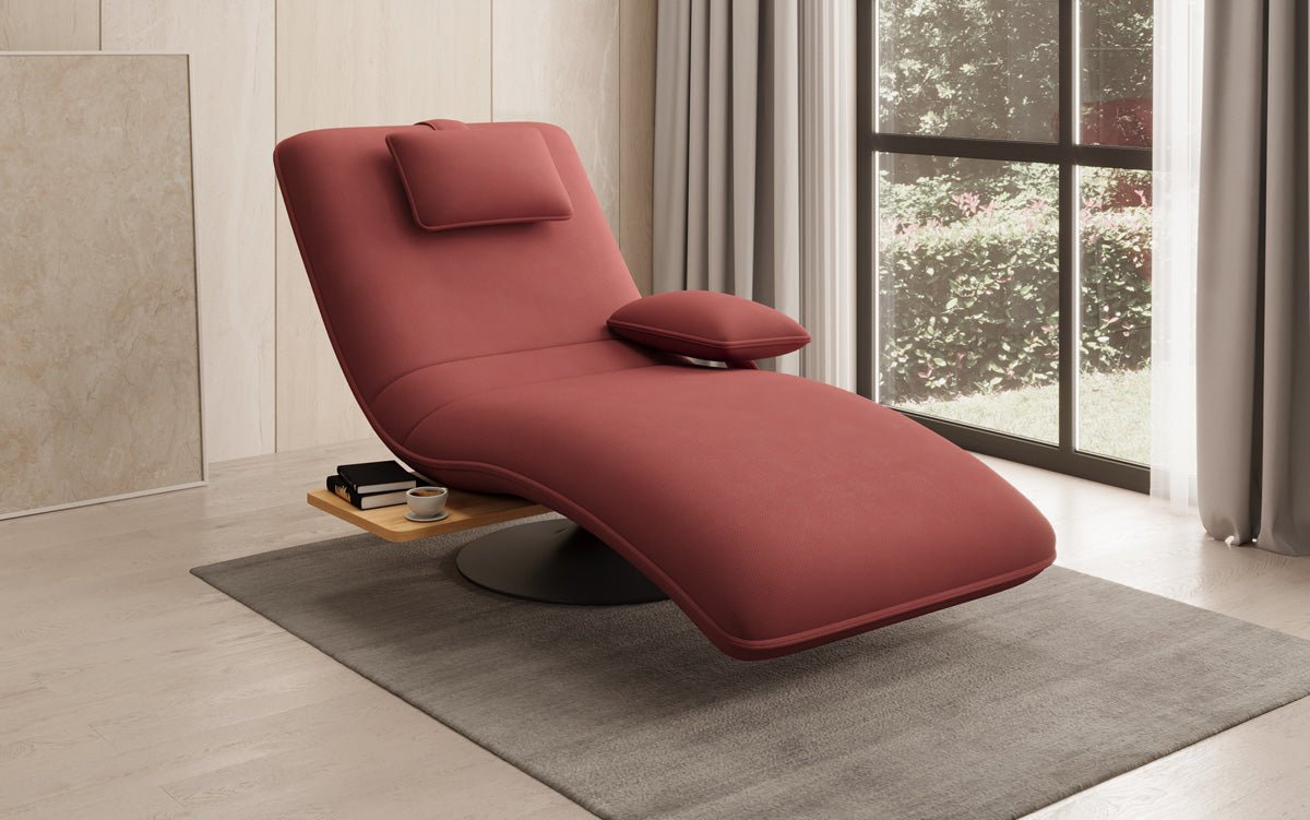 Designer Relax-Liege Velor Stoff mat Dréifunktioun an Beistelltisch