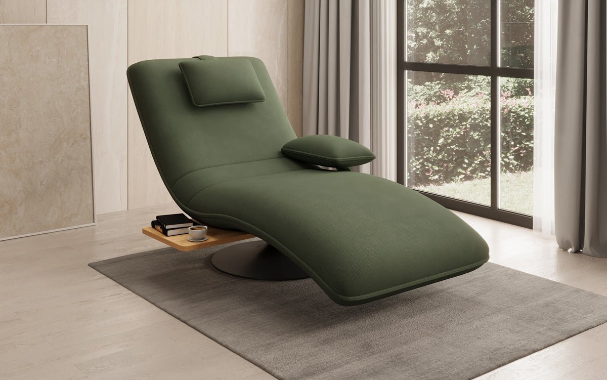 Designer Relax-Liege Velor Stoff mat Dréifunktioun an Beistelltisch