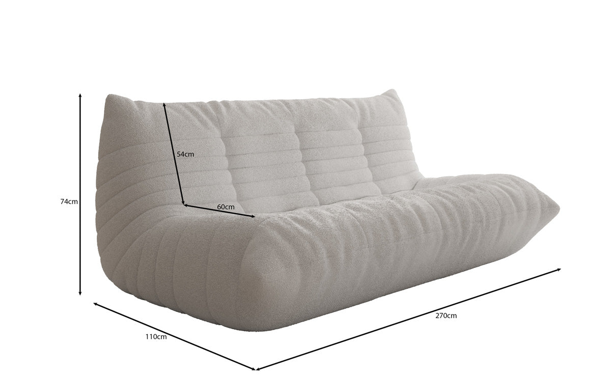 Designer 3-Sëtz Sofa Calmo am Teddy Bouclé