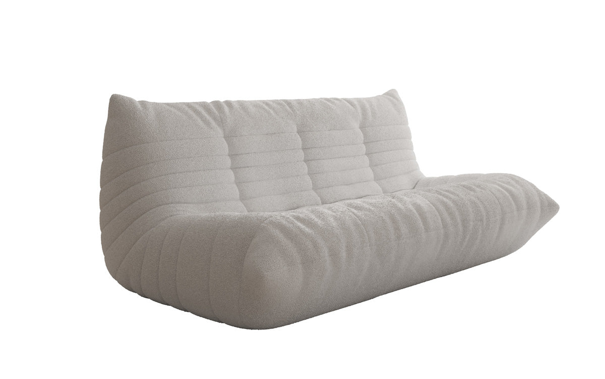 Designer 3-Sëtz Sofa Calmo am Teddy Bouclé