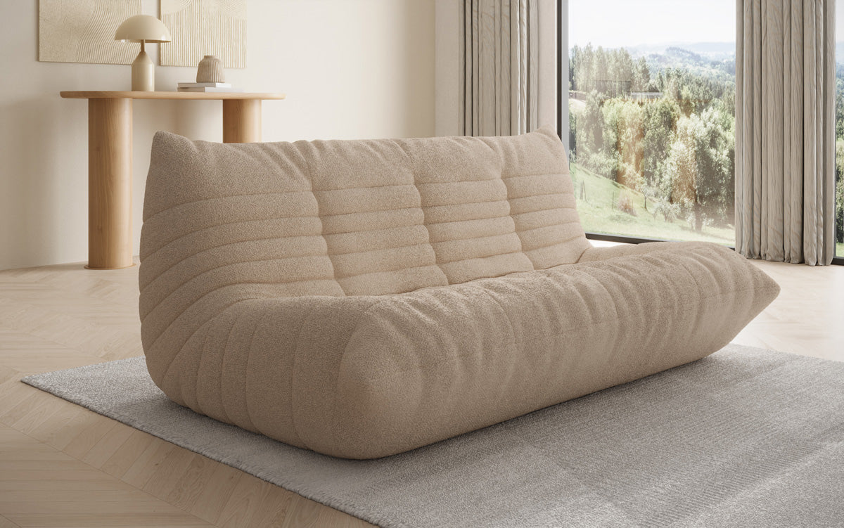 Designer 3-Sëtz Sofa Calmo am Teddy Bouclé