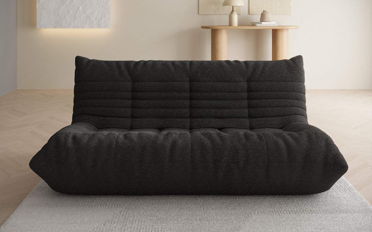 Designer 3-Sëtz Sofa Calmo am Teddy Bouclé