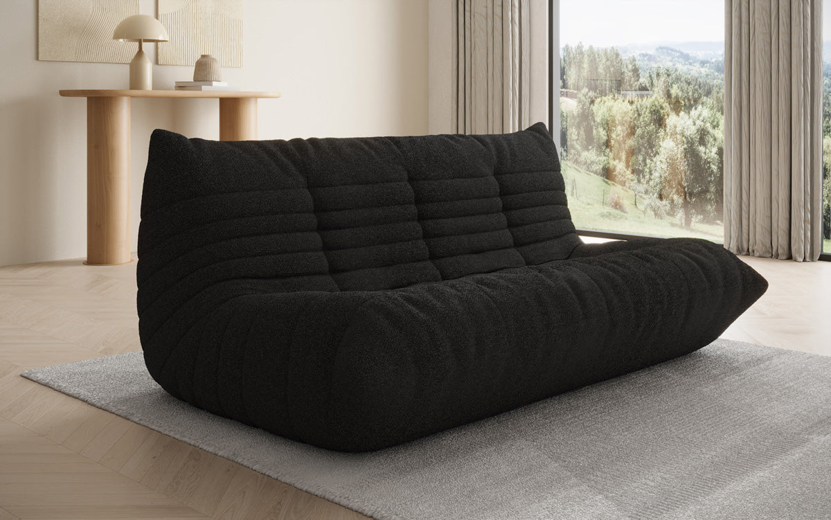 Designer 3-Sëtz Sofa Calmo am Teddy Bouclé