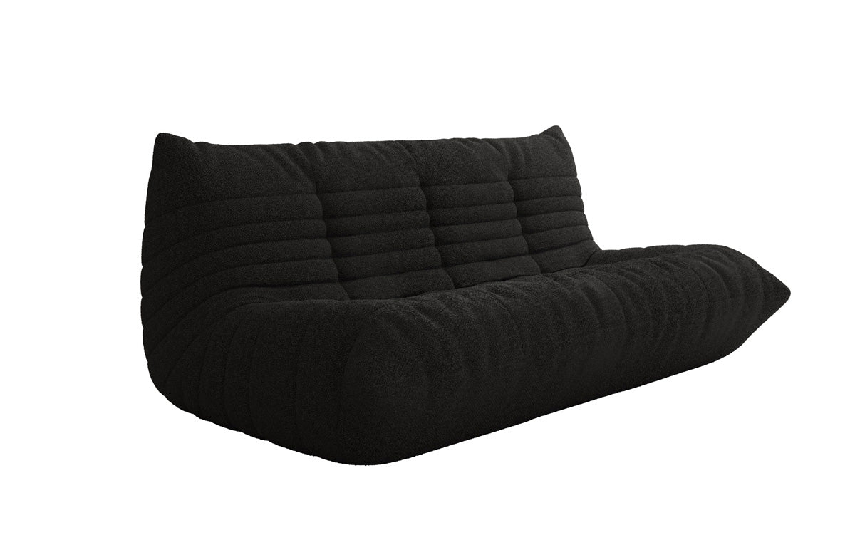 Designer 3-Sëtz Sofa Calmo am Teddy Bouclé