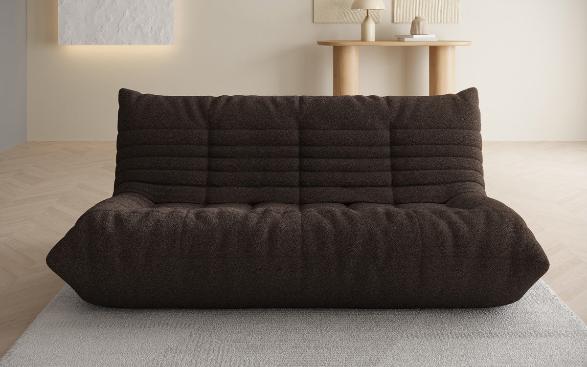Designer 3-Sëtz Sofa Calmo am Teddy Bouclé