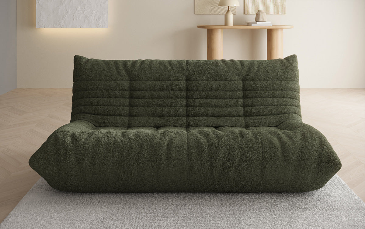 Designer 3-Sëtz Sofa Calmo am Teddy Bouclé
