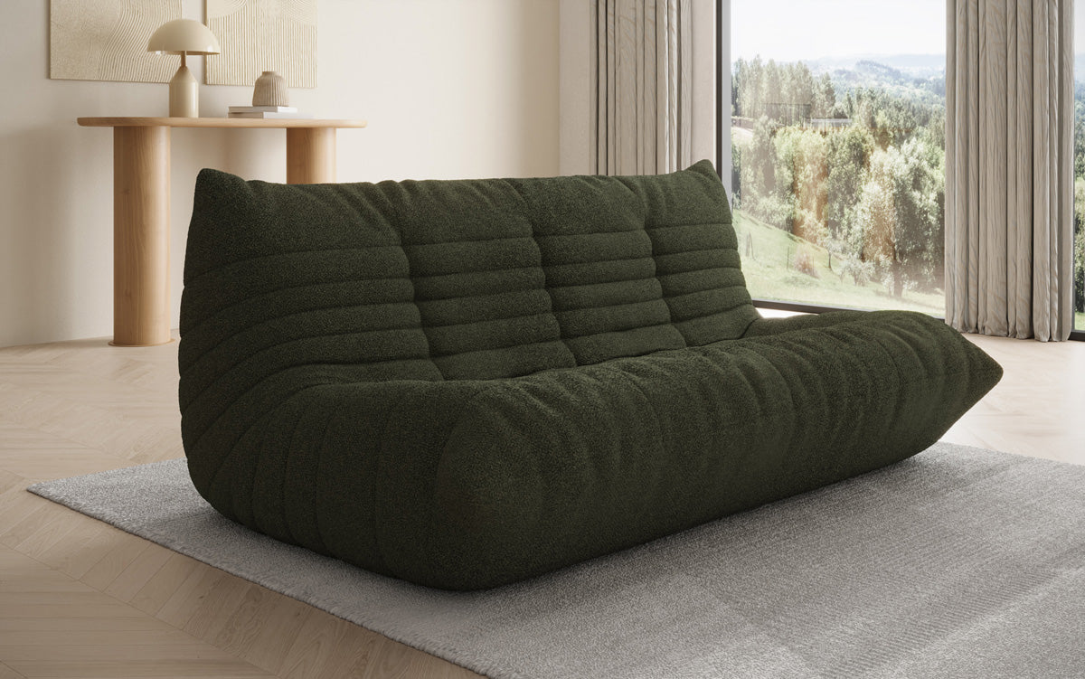 Designer 3-Sëtz Sofa Calmo am Teddy Bouclé