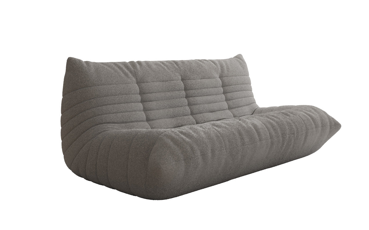 Designer 3-Sëtz Sofa Calmo am Teddy Bouclé