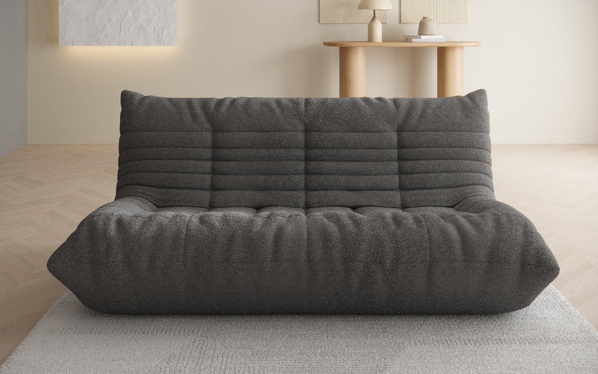Designer 3-Sëtz Sofa Calmo am Teddy Bouclé