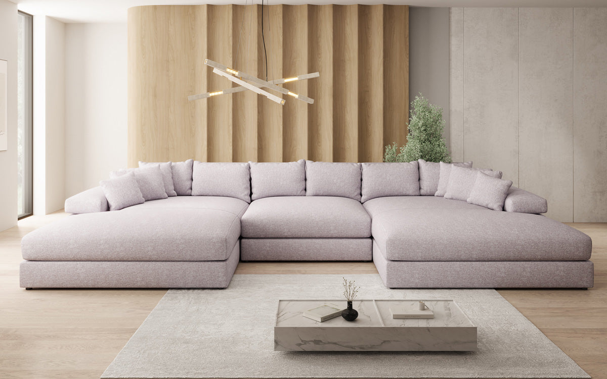 Designer Sofa Bernardo U mit breiter Ottomane in Strukturstoff