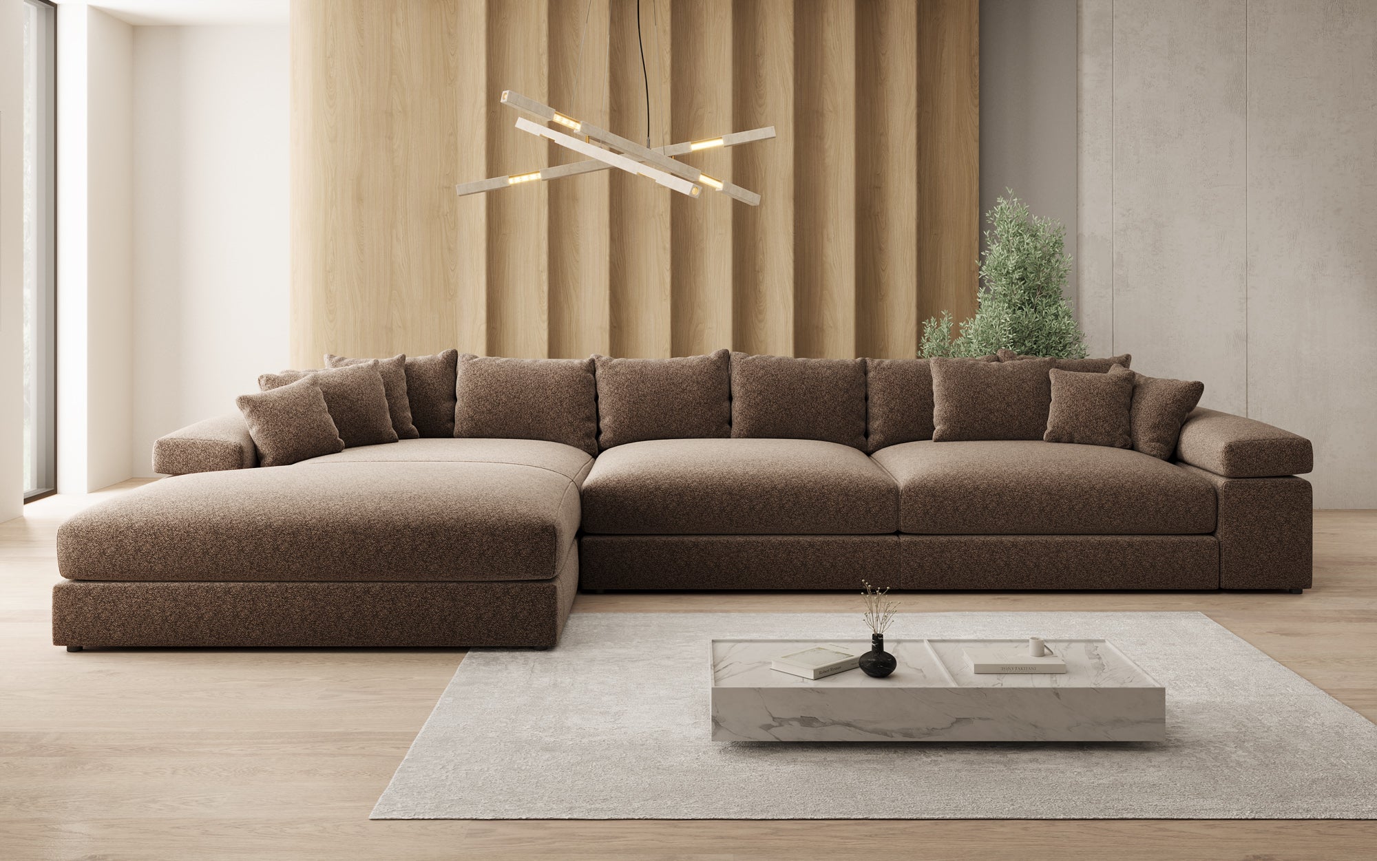 Designer-Sofa Bernardo L Maxi mat breeder Ottomane am Strukturstoff