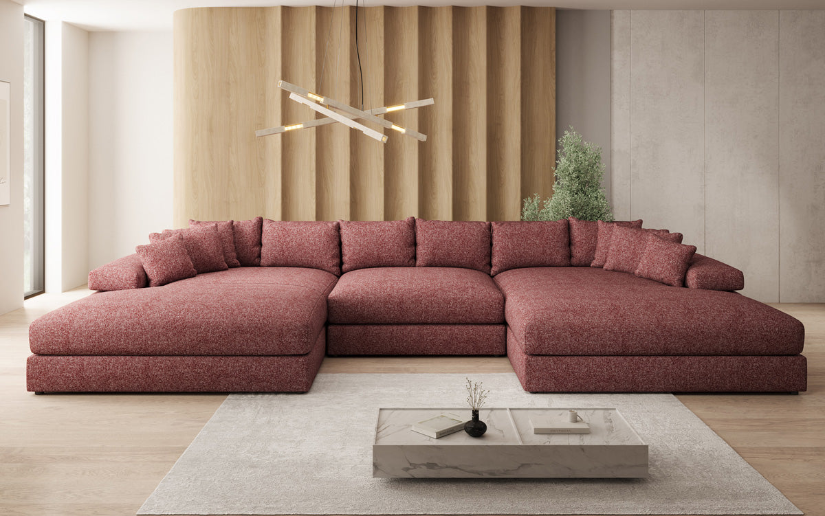 Designer Sofa Bernardo U mit breiter Ottomane in Strukturstoff