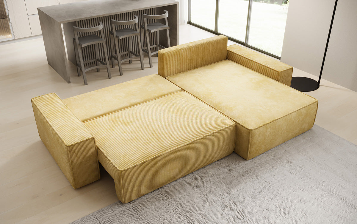 Designer Ecksofa Lunaro mit Schlaf- und Klappfunktion in Cord