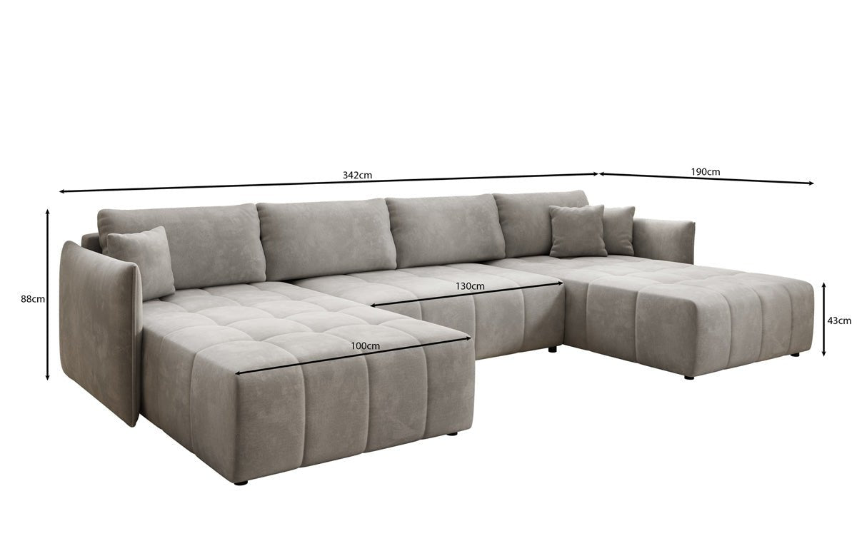 Designer Sofa Velaro U mat Schloof- an Zesummeklappfunktioun a Samt