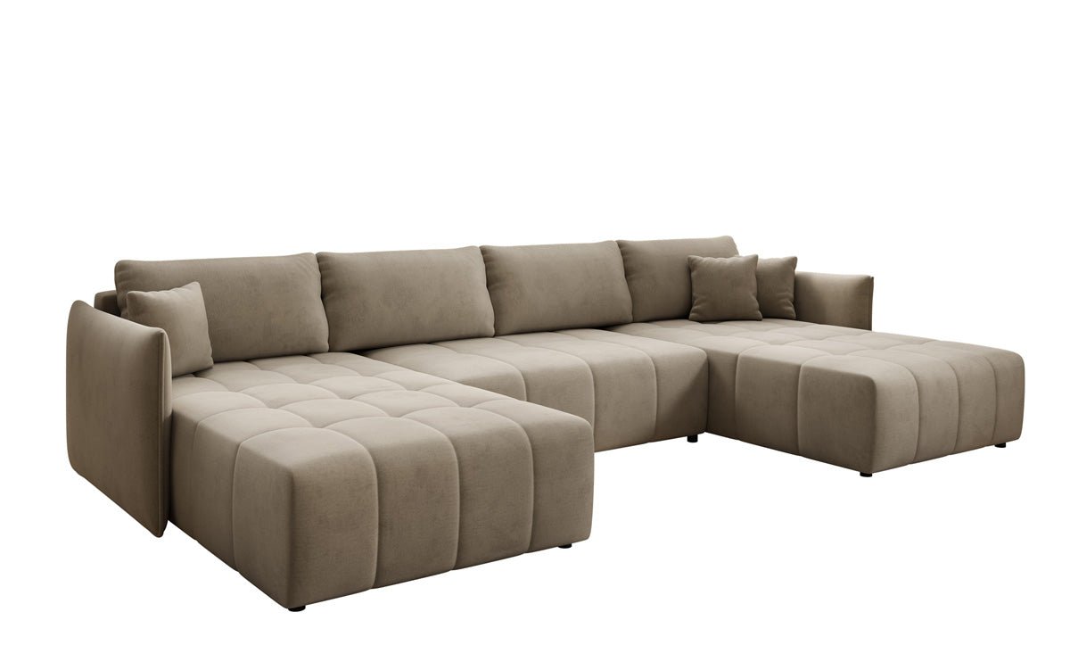 Designer Sofa Velaro U mat Schloof- an Zesummeklappfunktioun a Samt