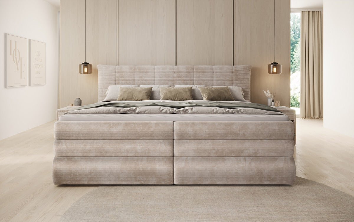 Familien Boxspringbett Stella in 220/240x200 mit Stauraum in Cord