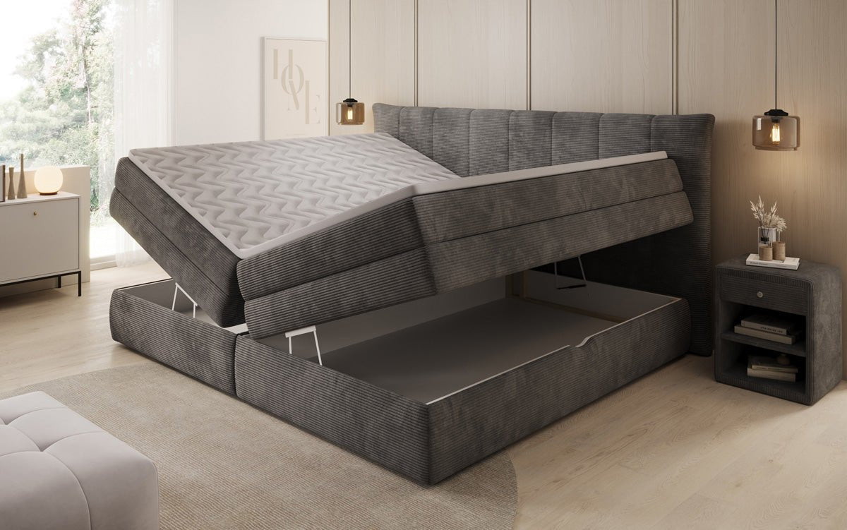 Familien Boxspringbett Stella in 220/240x200 mit Stauraum in Cord