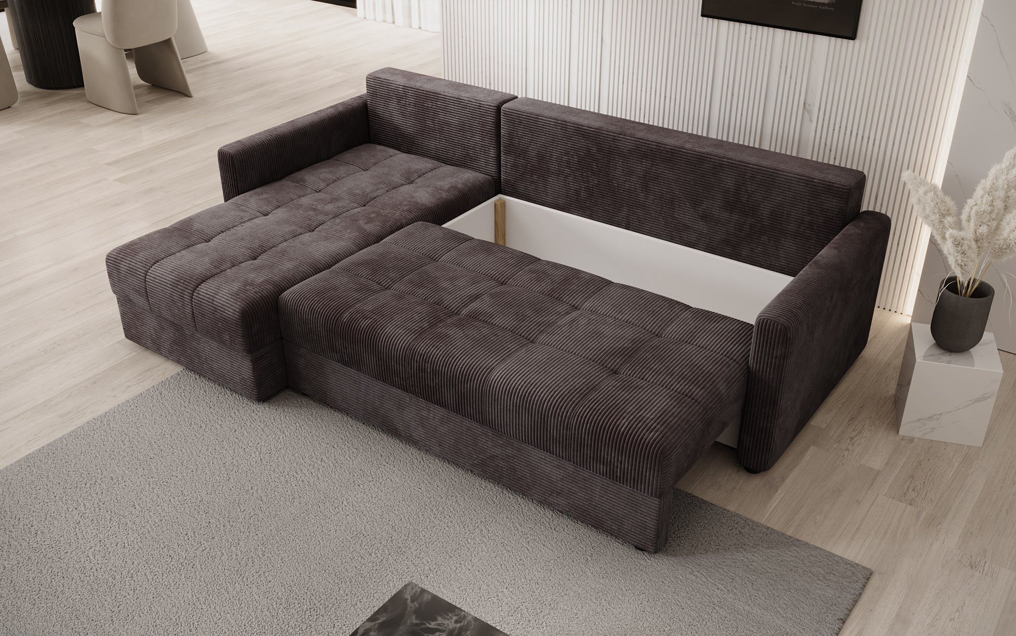 Designersofas Roma aus Cord mat Schloof- a Klappfunktioun