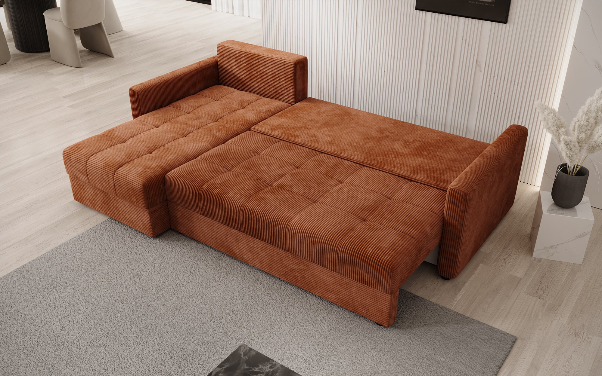 Designersofas Roma aus Cord mat Schloof- a Klappfunktioun