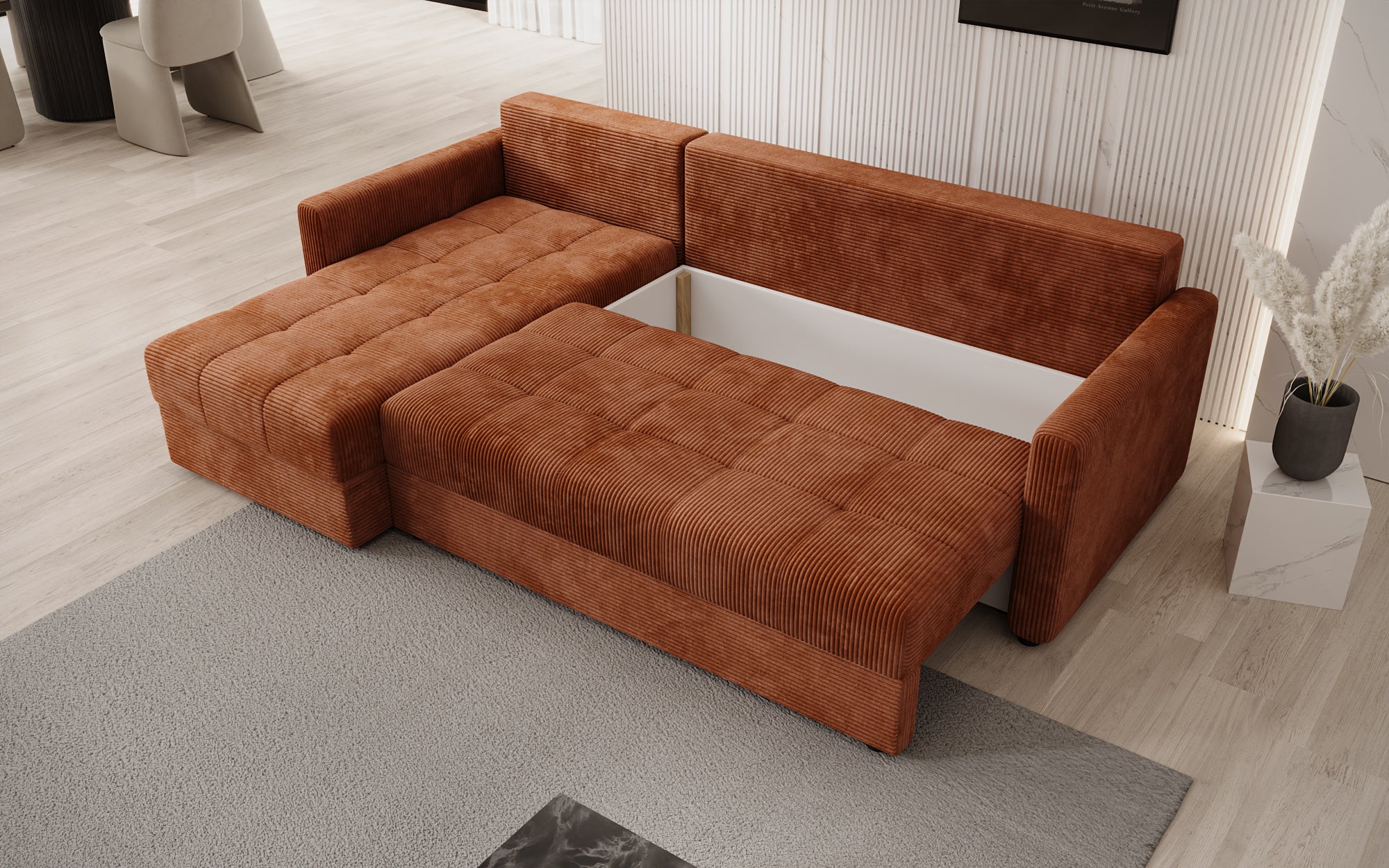 Designersofas Roma aus Cord mat Schloof- a Klappfunktioun