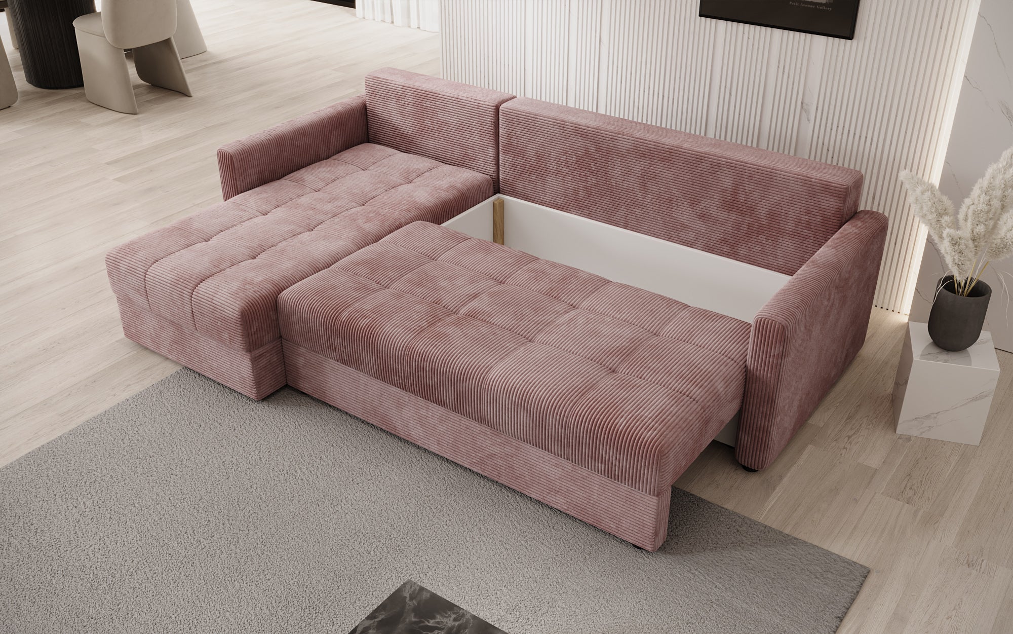 Designersofas Roma aus Cord mat Schloof- a Klappfunktioun