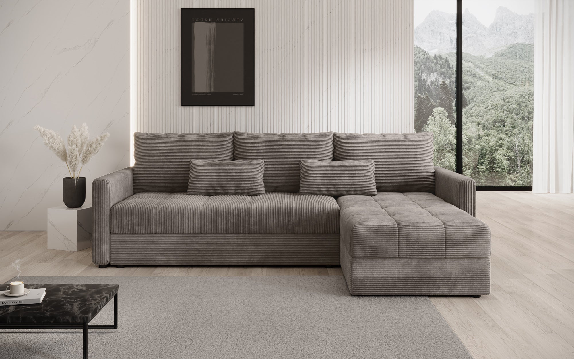 Designersofas Roma aus Cord mat Schloof- a Klappfunktioun