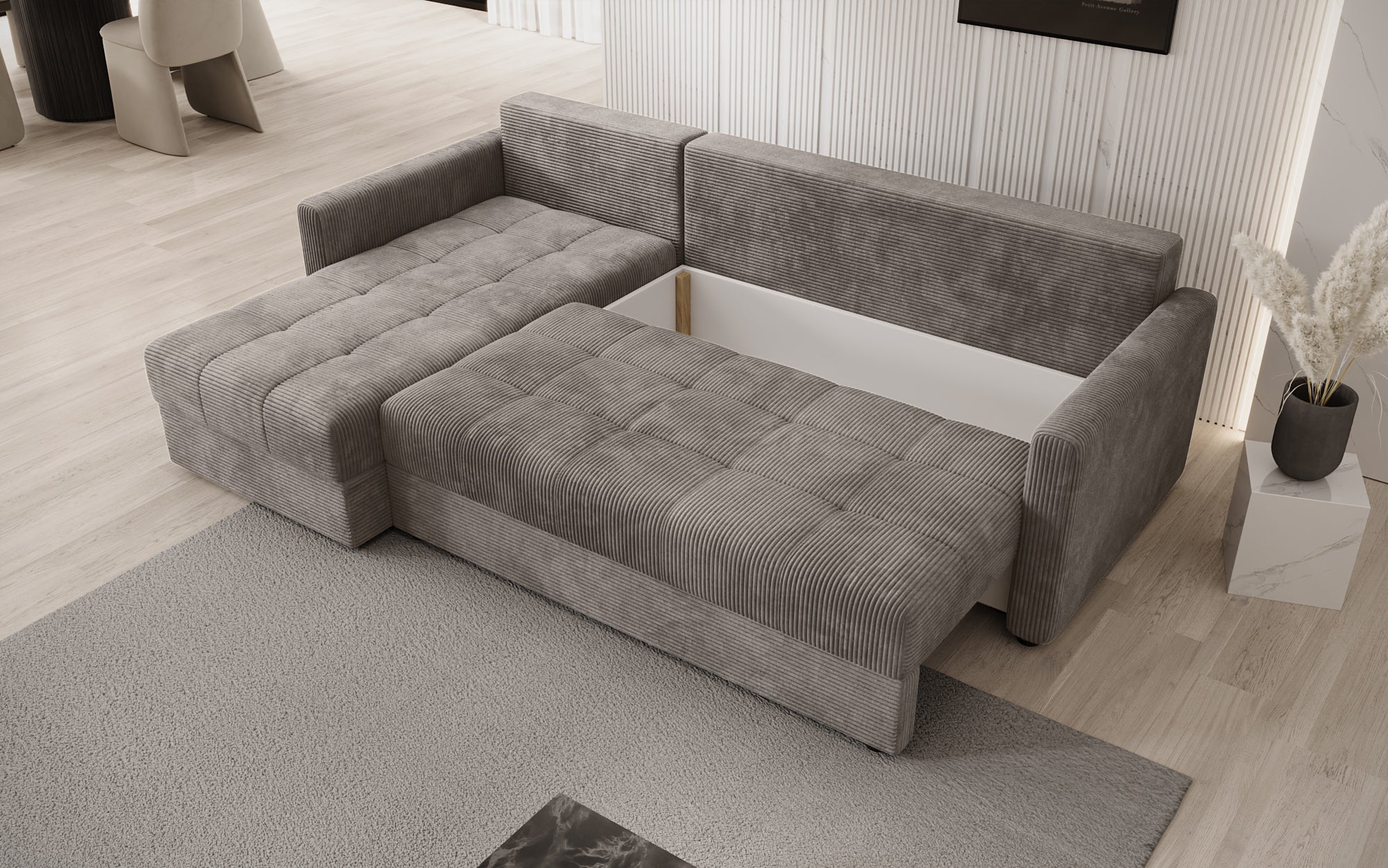 Designersofas Roma aus Cord mat Schloof- a Klappfunktioun
