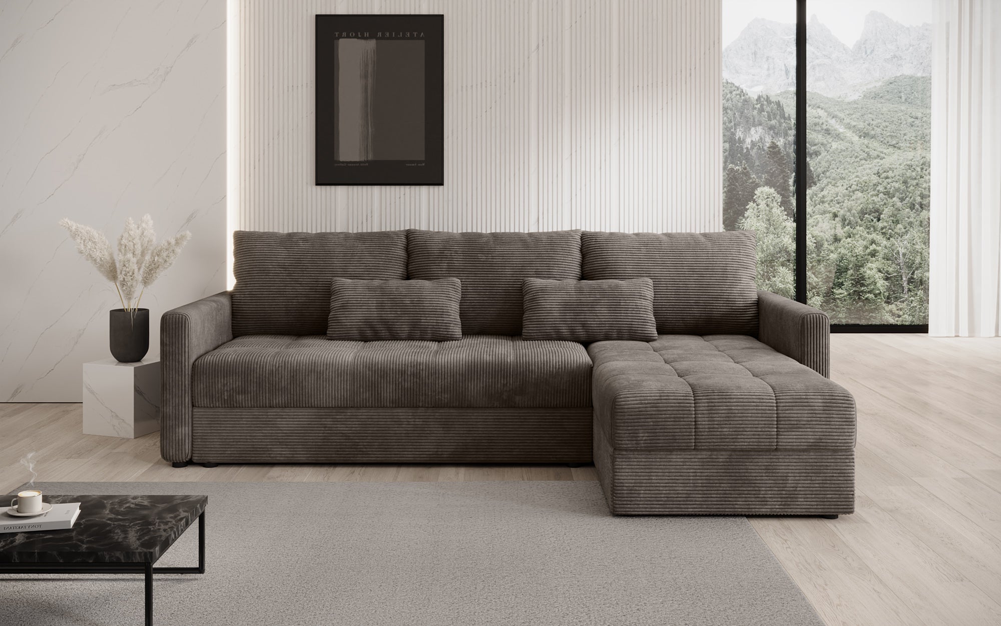 Designersofas Roma aus Cord mat Schloof- a Klappfunktioun