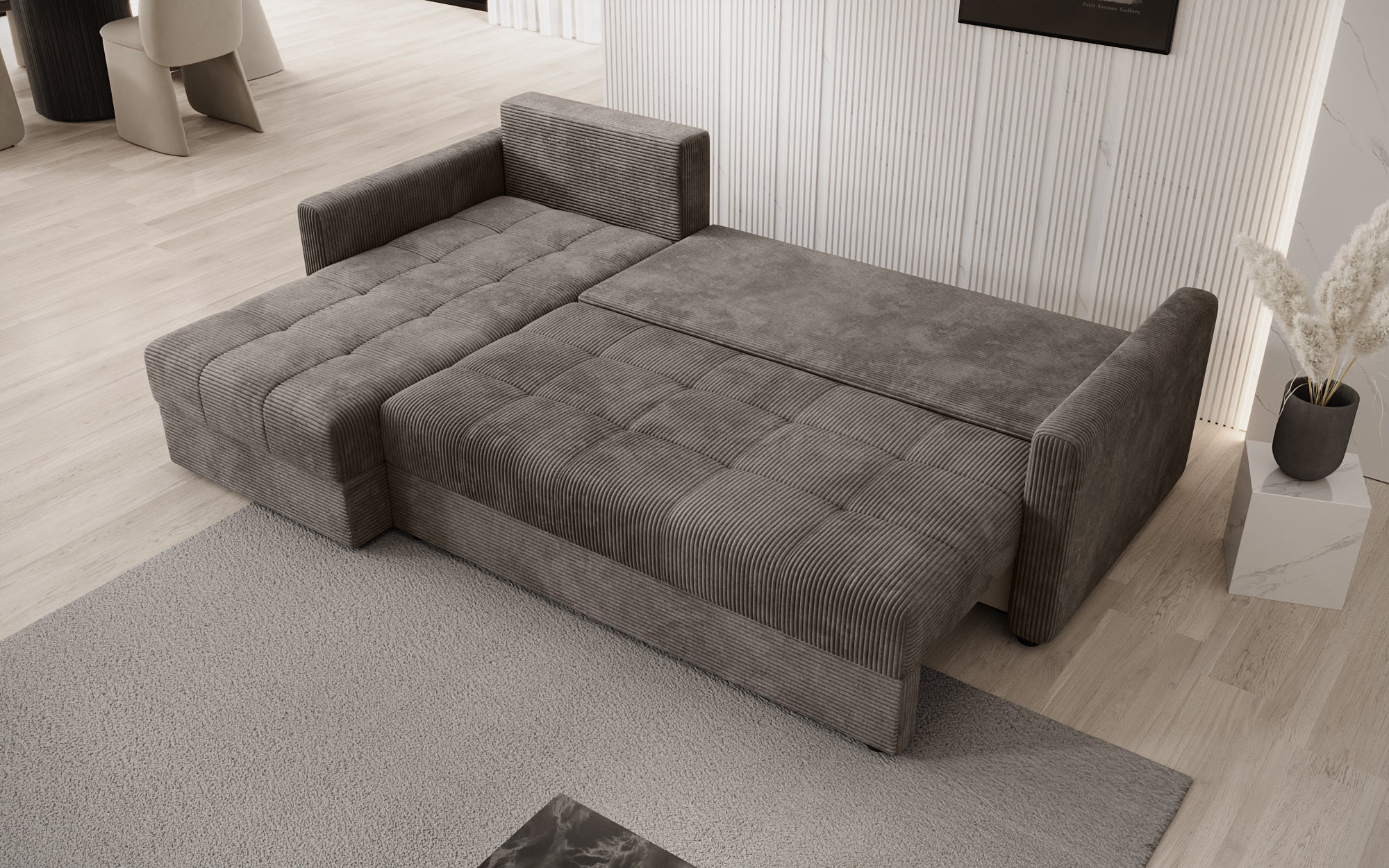 Designersofas Roma aus Cord mat Schloof- a Klappfunktioun