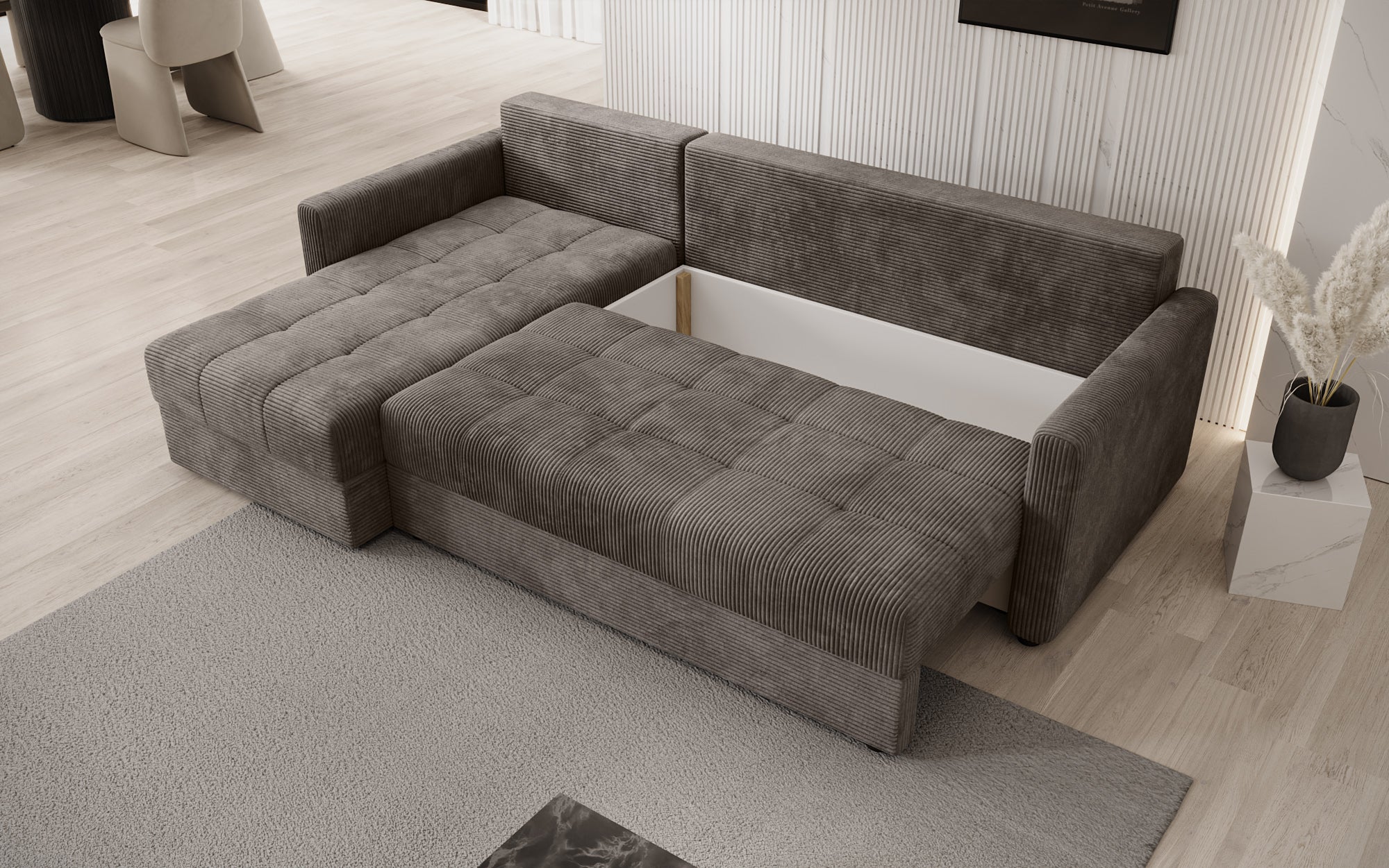 Designersofas Roma aus Cord mat Schloof- a Klappfunktioun