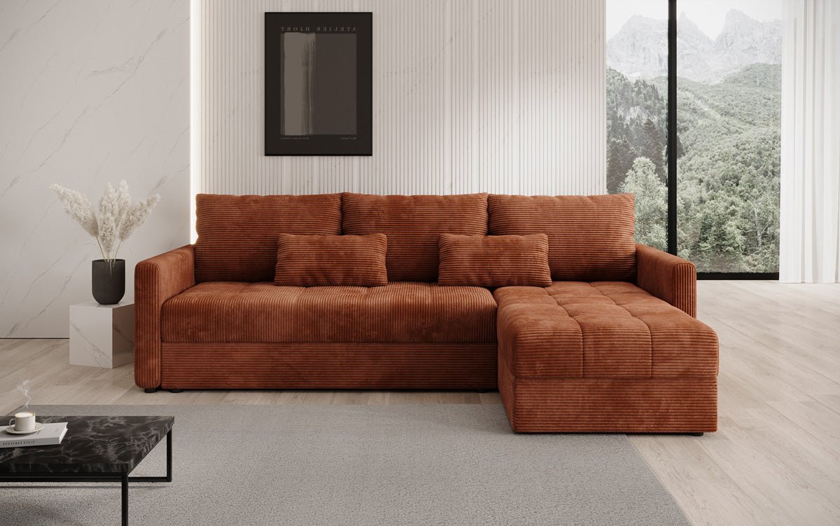 Designersofas Roma aus Cord mat Schloof- a Klappfunktioun