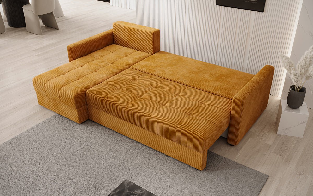 Designersofas Roma aus Cord mat Schloof- a Klappfunktioun